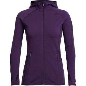 Icebreaker Merino Wool Atom Full Zip Hooded Jacket XS Purple Fleece Lined Active